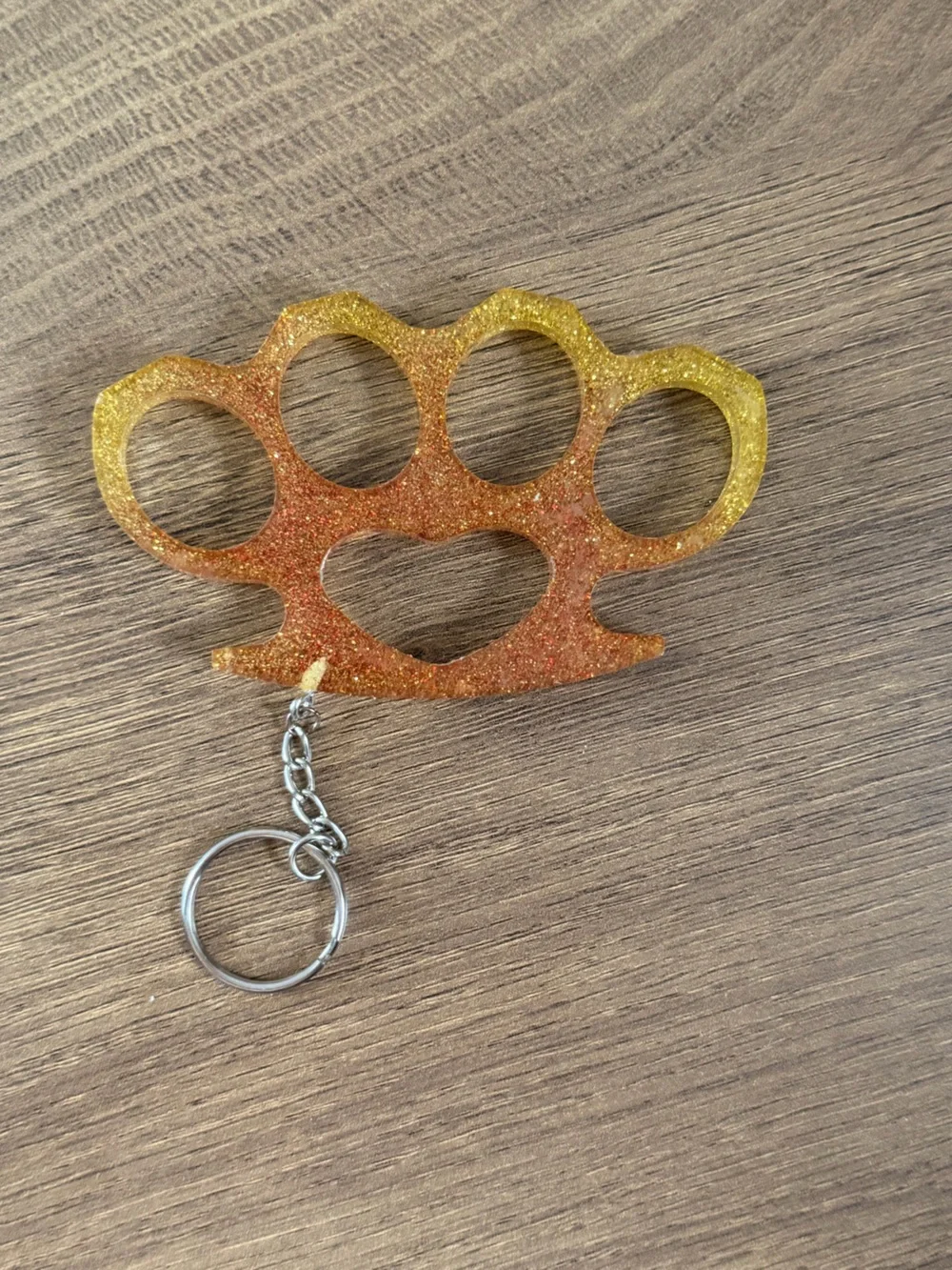 Glitter Gold Heart Knuckle Keychain - Decorative Key Ring